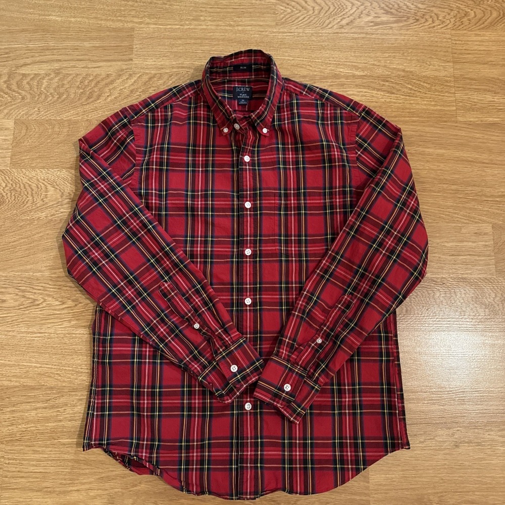 J Crew Shirt Men's Medium Slim Fit Multicolor Plaid Flex Washed Lg Sleeve Preppy